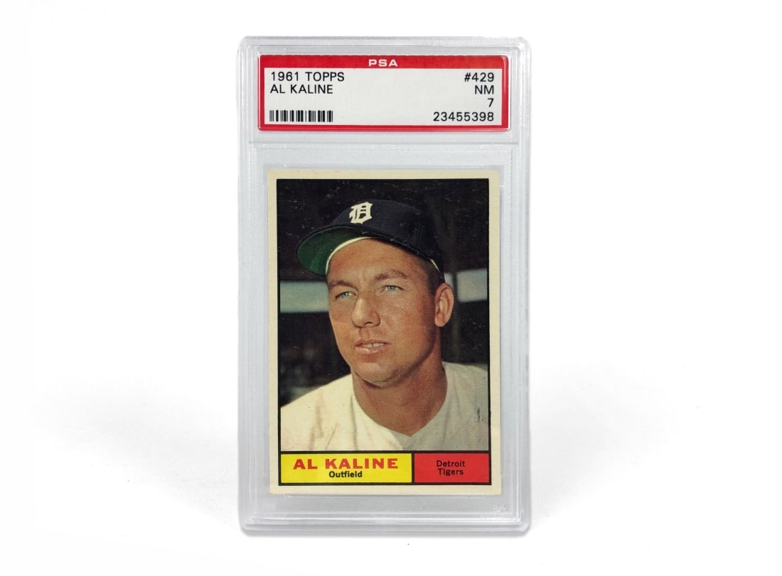 1961 Topps Al Kaline Baseball Card - PSA 7: A 1961 Al Kaline MLB baseball card by Topps that has been slabbed and graded a 7 by PSA.