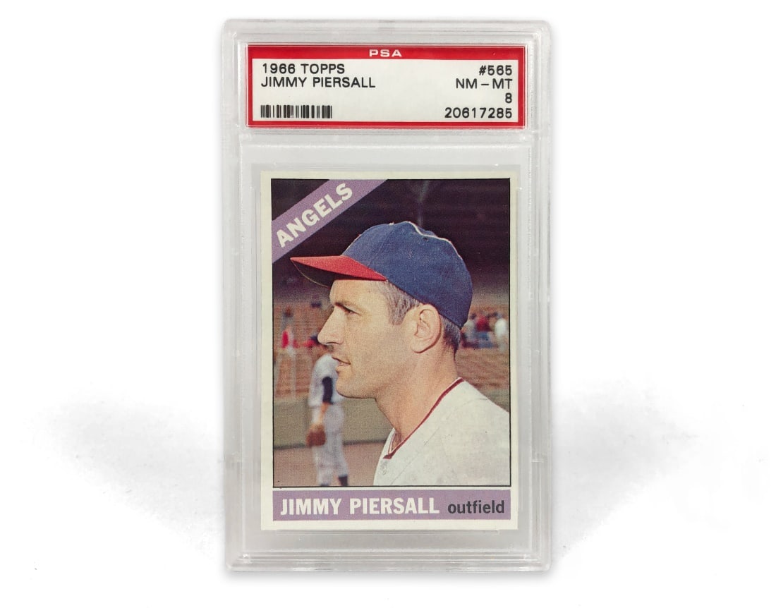 1966 Topps Jimmy Piersall Baseball Card - PSA 8: A 1966 Jimmy Piersall MLB baseball card by Topps that has been slabbed and graded an 8 by PSA.