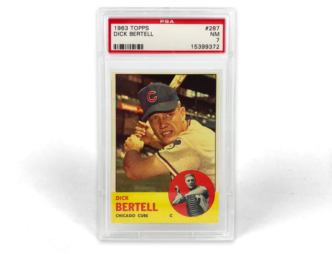 1963 Topps Dick Bertell Baseball Card - PSA 7: A 1963 Dick Bertell MLB baseball card by Topps that has been slabbed and graded a 7 by PSA.