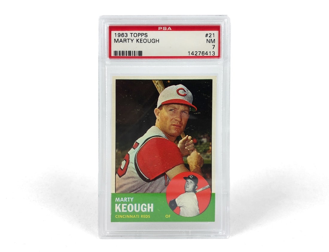 1963 Topps Marty Kehough Baseball Card - PSA 7: A 1963 Marty Kehough MLB baseball card by Topps that has been slabbed and graded a 7 by PSA.