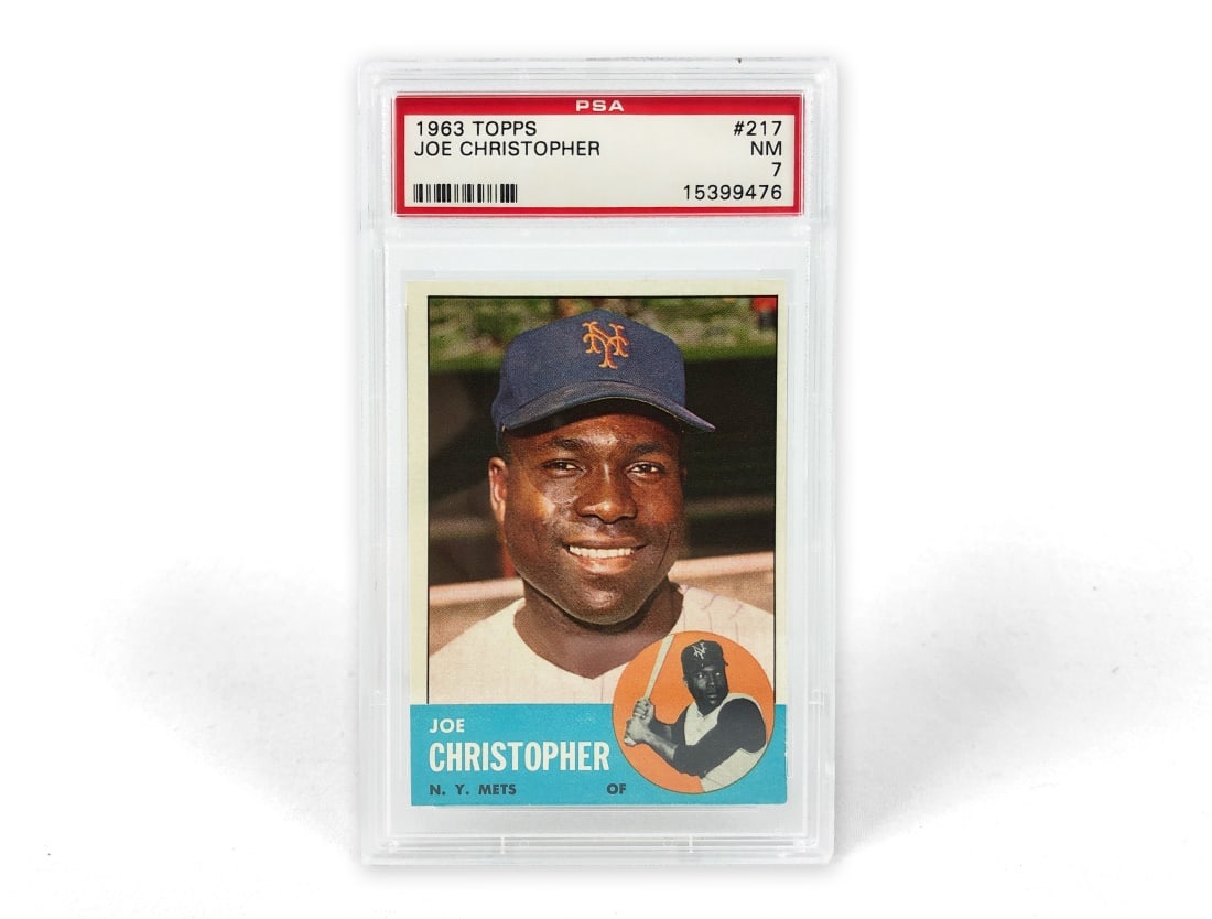 1963 Topps Joe Christopher Baseball Card - PSA 7: A 1963 Joe Christopher MLB baseball card by Topps that has been slabbed and graded a 7 by PSA.