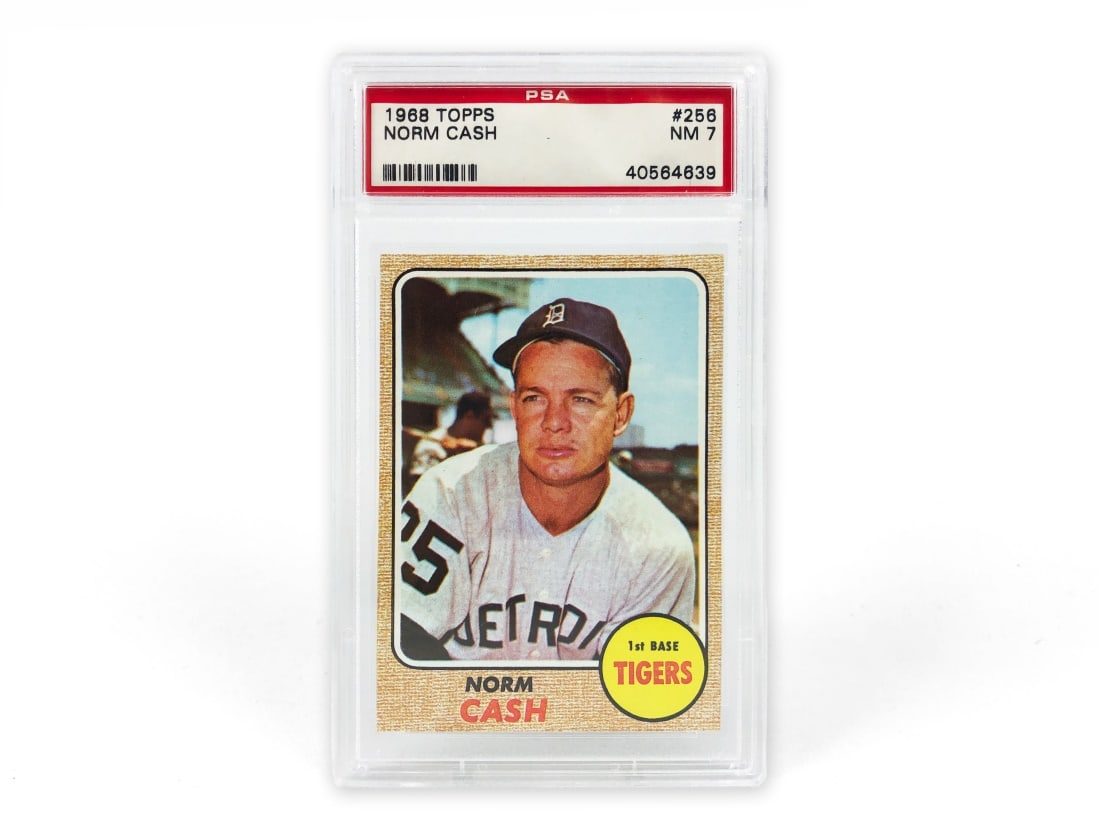 1968 Topps Norm Cash Baseball Card - PSA 7: A 1968 Norm Cash MLB baseball card by Topps that has been slabbed and graded a 7 by PSA.