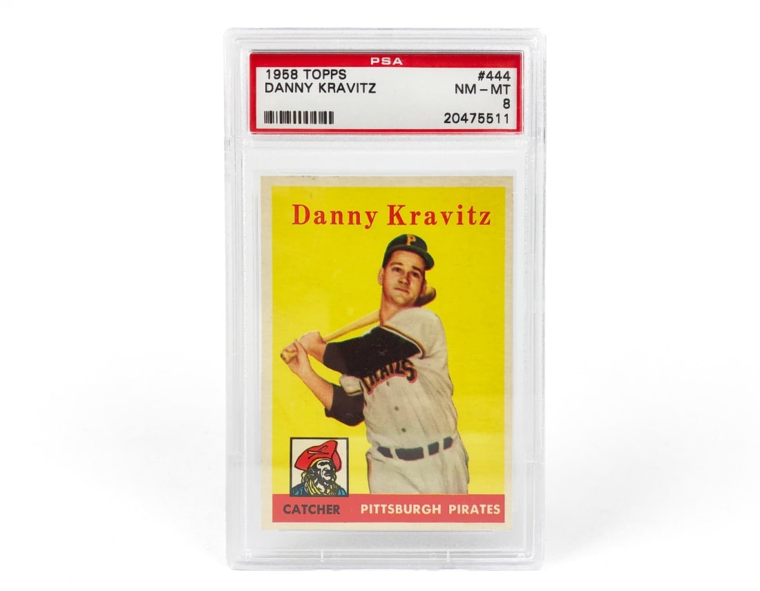 1958 Topps Danny Kravits Baseball Card - PSA 8: A 1958 Danny Kravitz MLB baseball card by Topps that has been slabbed and graded an 8 by PSA.