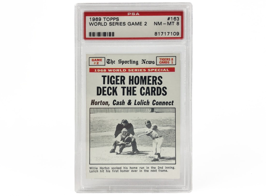 1969 Topps World Series Game 2 Card - PSA 8: A 1969 World Series Game 2 MLB baseball card by Topps that has been slabbed and graded an 8 by PSA.