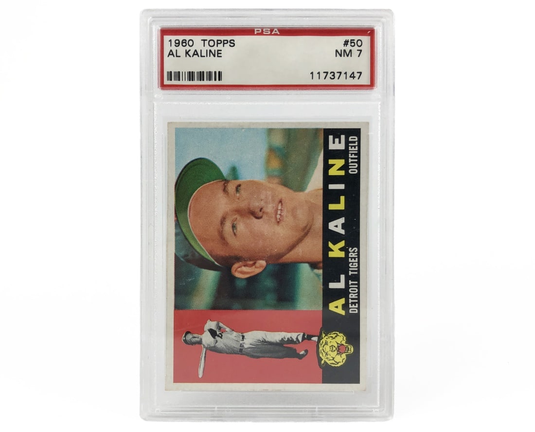 1960 Topps Al Kaline Baseball Card - PSA 7: A 1960 Al Kaline MLB baseball card by Topps that has been slabbed and graded a 7 by PSA.