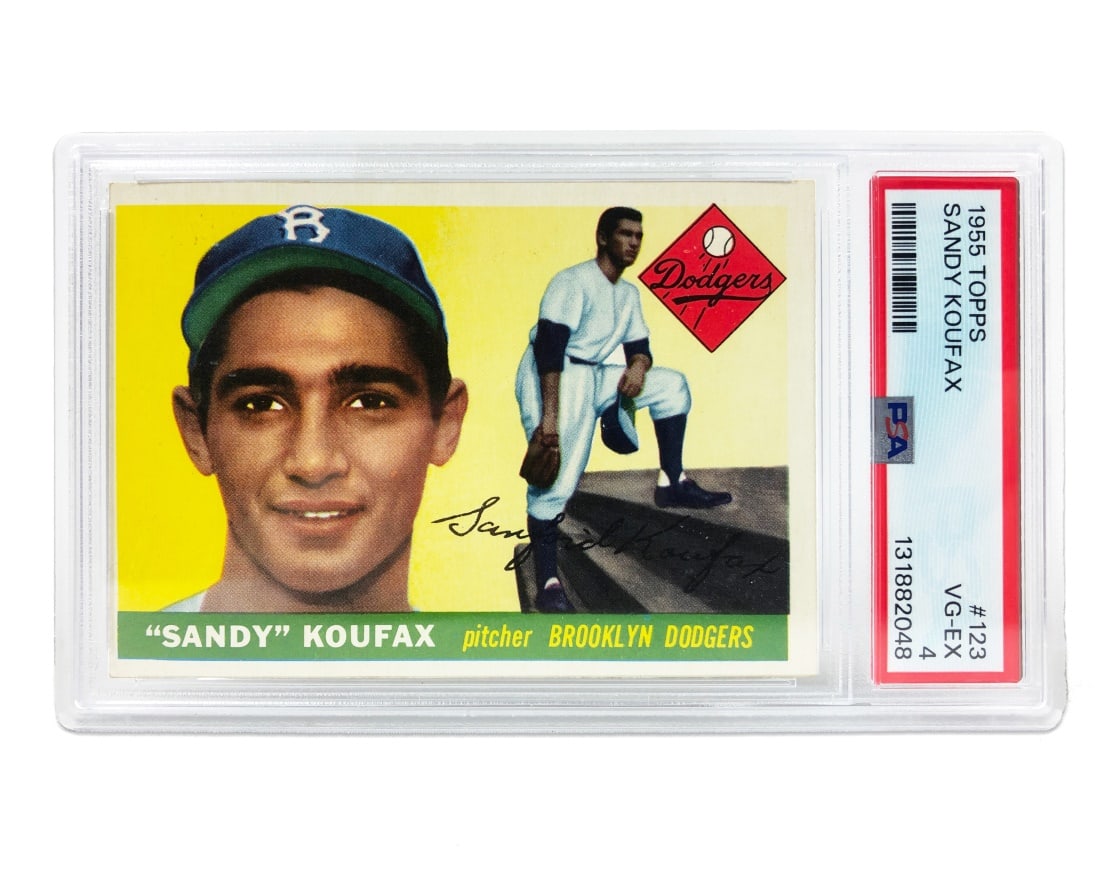 1955 Topps Sandy Koufax Baseball Card - PSA 4: A 1955Sandy Koufax MLB baseball card by Topps that has been slabbed and graded an 4 by PSA.