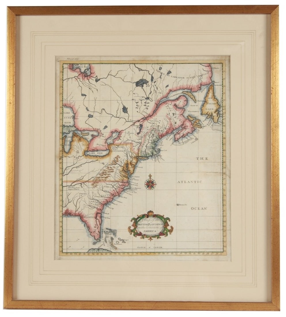 Hand-Colored Engraving, Map of British Plantations (1 of 6)