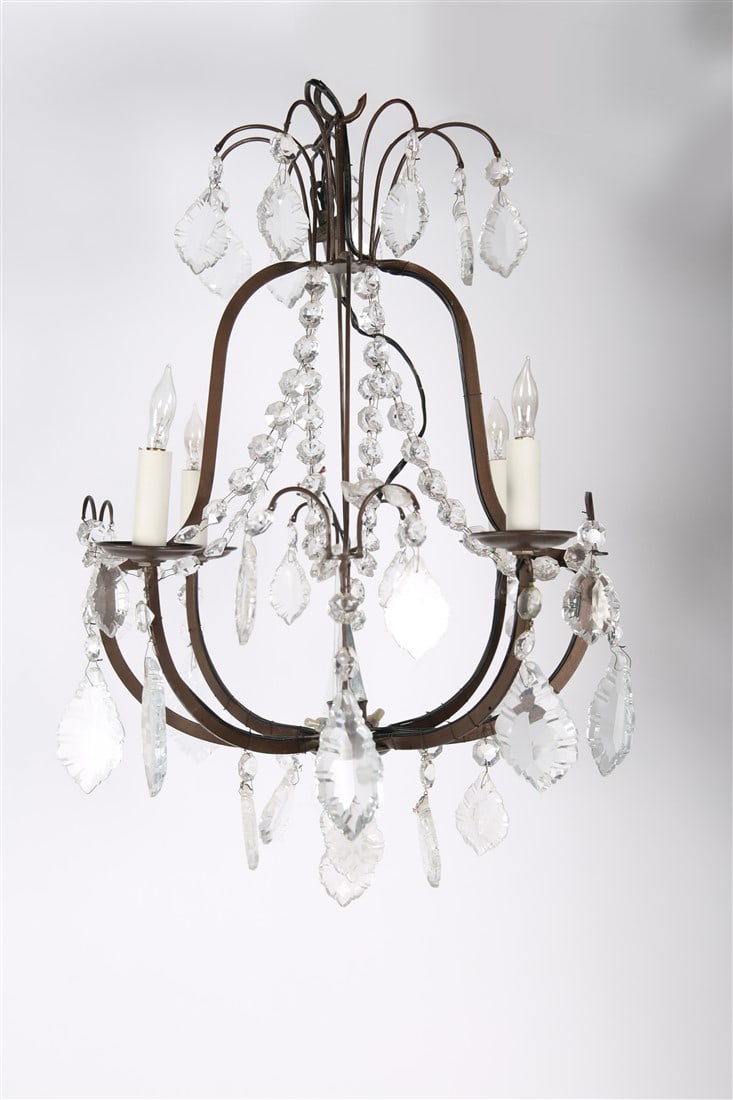 Four-Light Wrought Iron and Crystal Chandelier (1 of 3)
