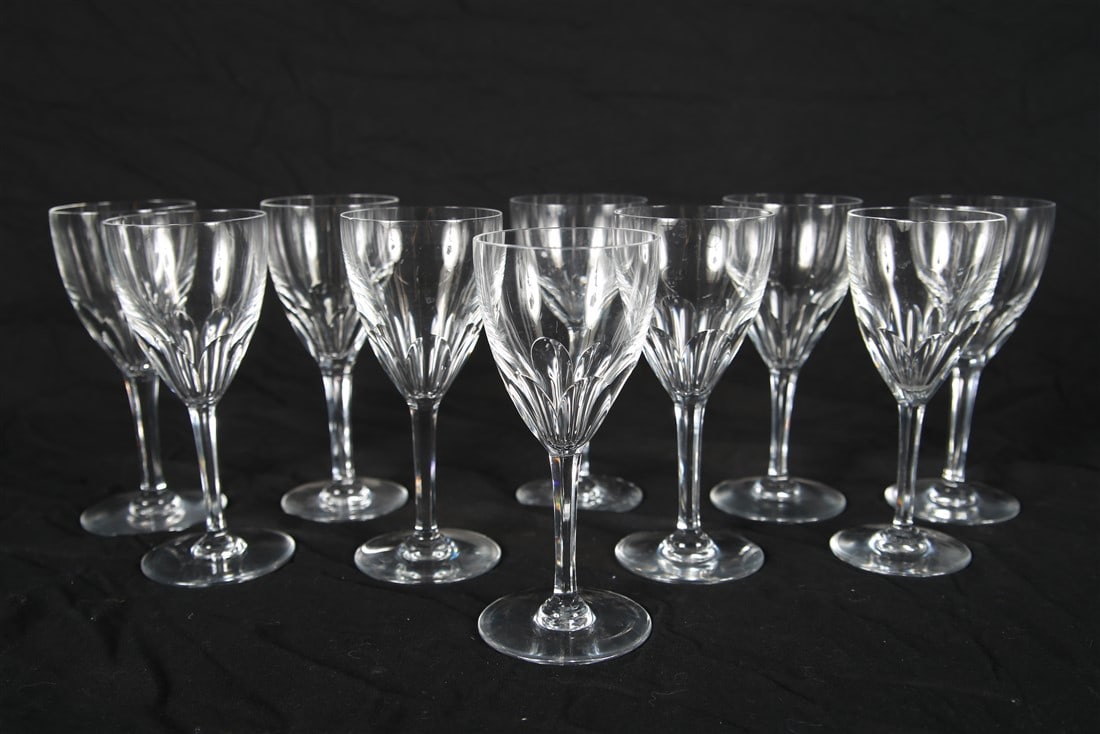 Baccarat, Ten "Genova" Claret Wine Glasses: Baccarat (French, established 1764). "Genova" claret wine glasses. Crystal. Height: 6 1/2", Diameter: 2 3/4". Set of ten Baccarat claret wine glasses in the "Genova" pattern. All marked to underside w
