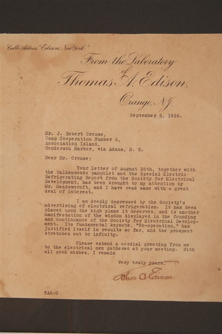 Thomas Edison, Framed Signed Letters - 3