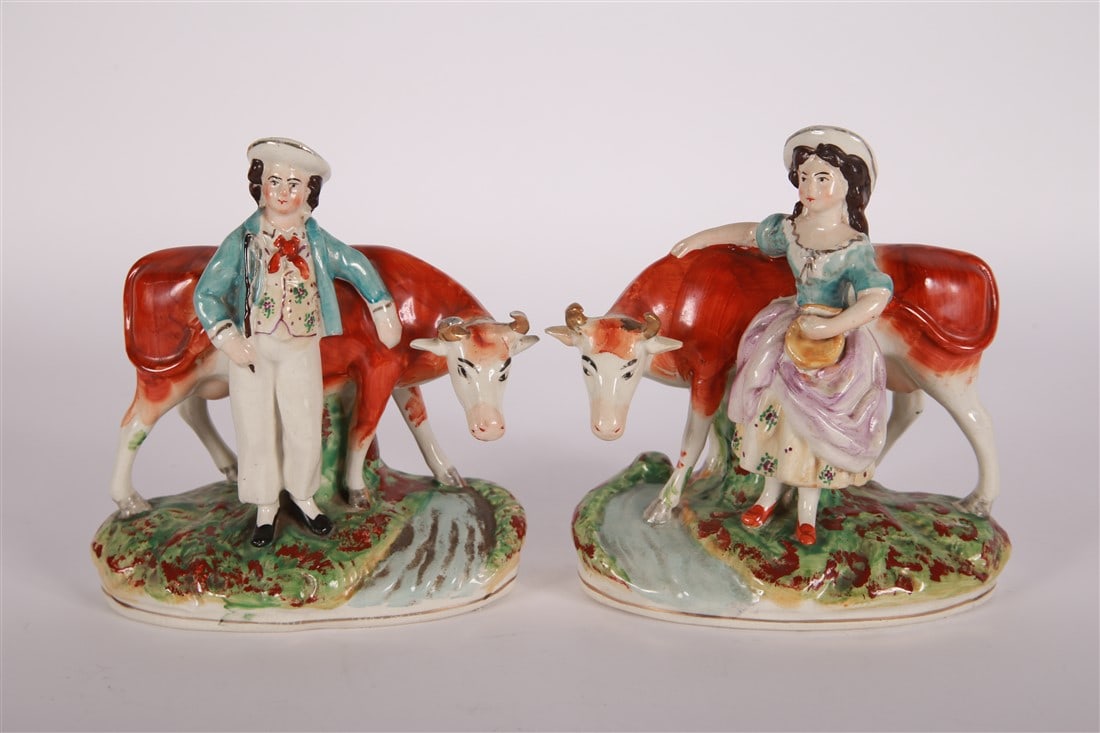 Staffordshire, Milk Maid/Man with Cow Pair (1 of 5)