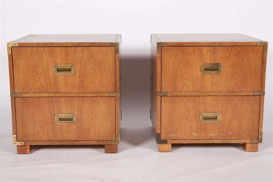 Baker Furniture, Campaign Style Nightstand Pair (1 of 7)
