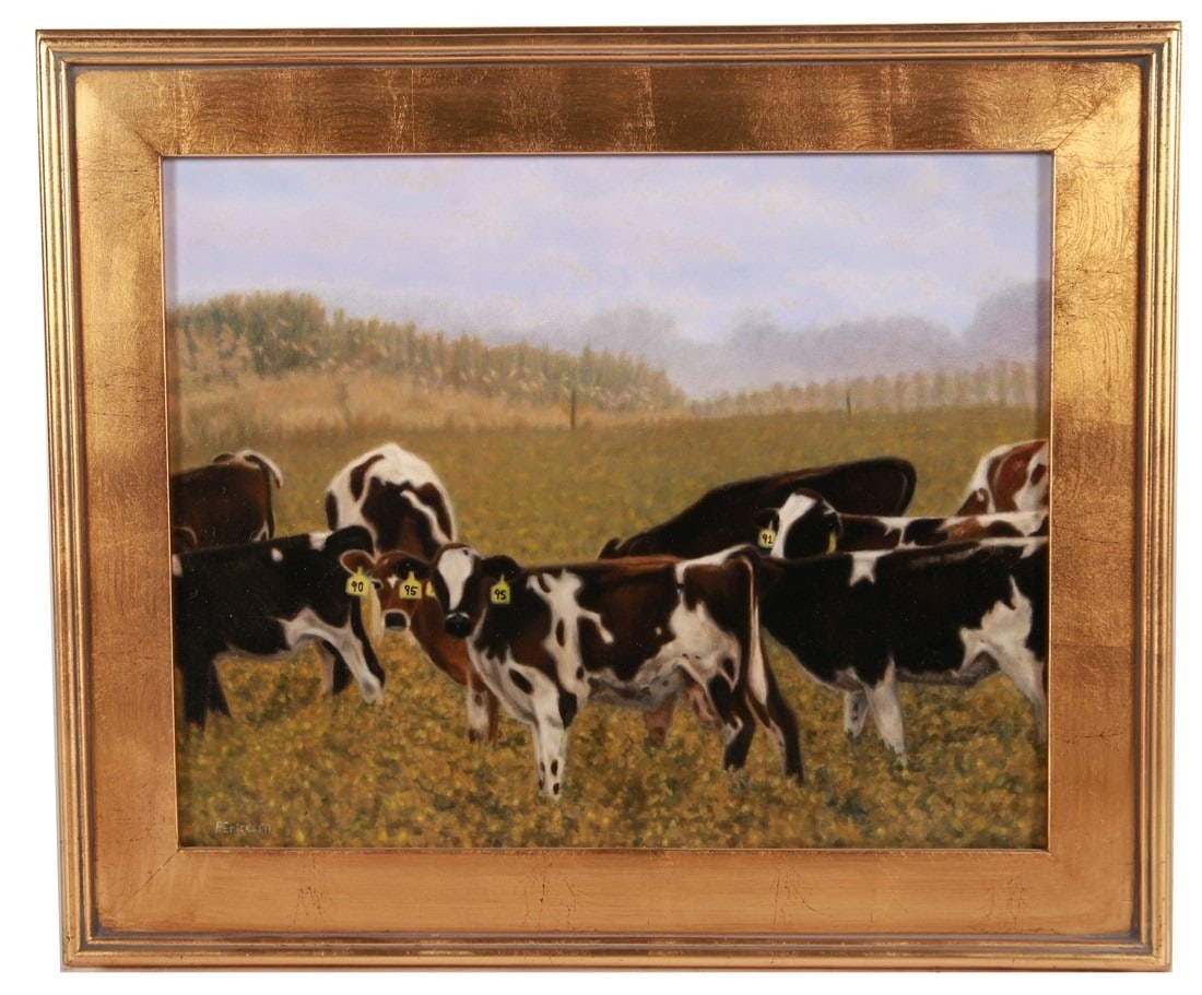 Patrice Erickson (American), "95" Oil on Canvas: Patrice Erickson (American, 20th Century). "95". Oil on canvas, 2008. Frame: 21 1/4" x 25 1/4". Sight: 15 1/2" x 19 1/2". Framed oil on canvas titled "95" by Michigan artist Patrice Erickson. Depicts