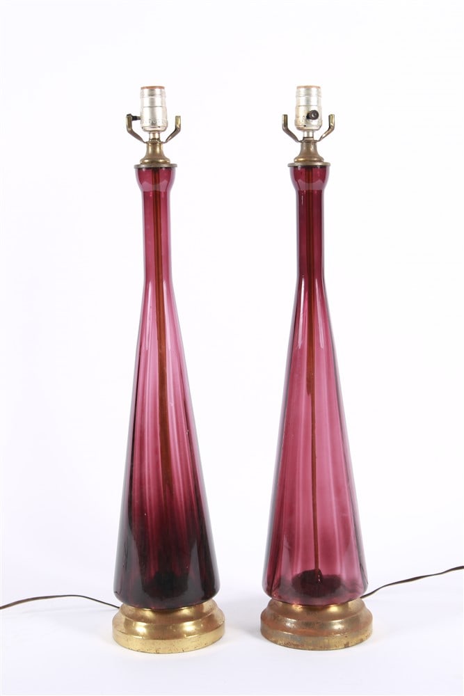 Attrib. Blenko, Amethyst Glass Lamp Pair (1 of 1)