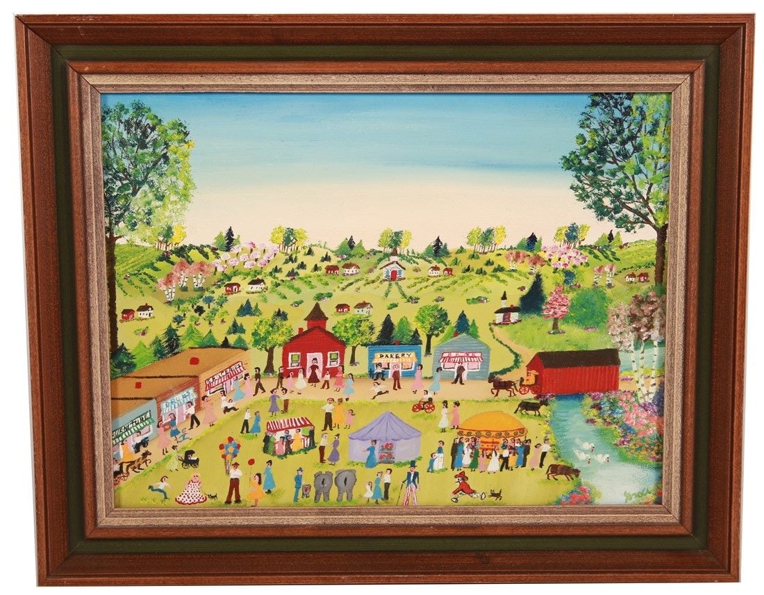Grace MacArthur, "Circus in Town" Oil on Canvas (1 of 4)