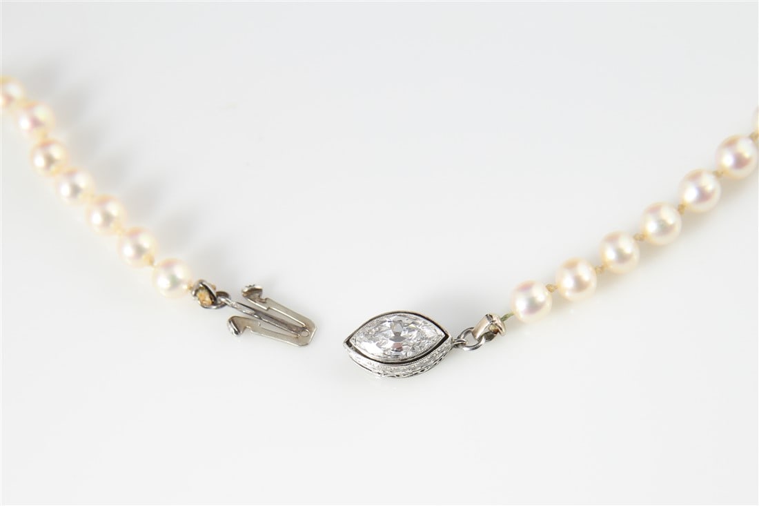 Natural Graduated Pearl Necklace, Diamond Clasp - 5