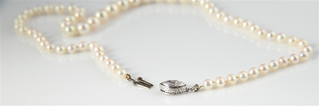 Natural Graduated Pearl Necklace, Diamond Clasp - 6