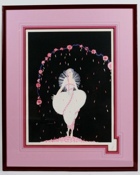 Romain De Tirtoff Erte (1892-1990), "Columbine": Romain De Tirtoff Erte, (Russian/French, 1892-1990). "Columbine". Silk screen. Pencil signed lower right, numbered "188/300". 26" x 19". Condition: Appears fine.