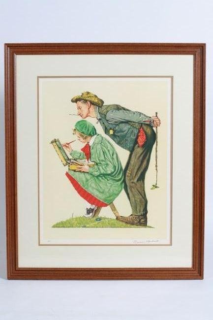 Norman Rockwell (1894-1978), "Hayseed Critic": Norman Rockwell. American, 1894-1978. "Hayseed Critic". Lithograph. Pencil signed lower right, marked lower left "AP". Overall 22 1/2" x 18", frame 32 1/2" x 27". Condition: Appears fine.