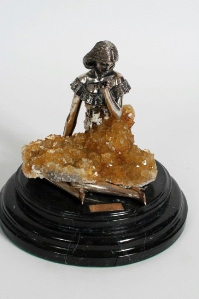 Manuel Carrera (20th C.), "Si-no": Manuel Carrera (Spanish, 20th century). "Si-no". Silver and quartz crystal. Signed and numbered "2/26". On a marble base. Height 6". Condition: The marble base is cracked.