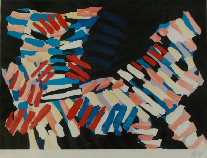 Karel Appel (1921-2006), Untitled: Karel Appel (Dutch, 1921-2006). Untitled. Abstract composition. Lithograph. Signed "Appel" lower right and labeled "A.P." lower left. Image 21" x 28 3/4", frame 30" x 36 1/2".