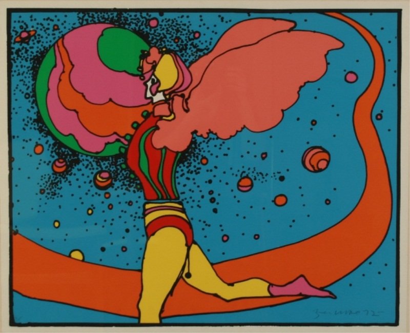 Peter Max (b. 1937), Untitled: Peter Max (German/American, born 1937). Untitled. Serigraph on Arches paper. Signed "Zen Max" and dated " '72" lower right, numbered "6/11" lower left. Image 21 7/8" x 26 7/8", frame 28 1/4" x 33 1/4"