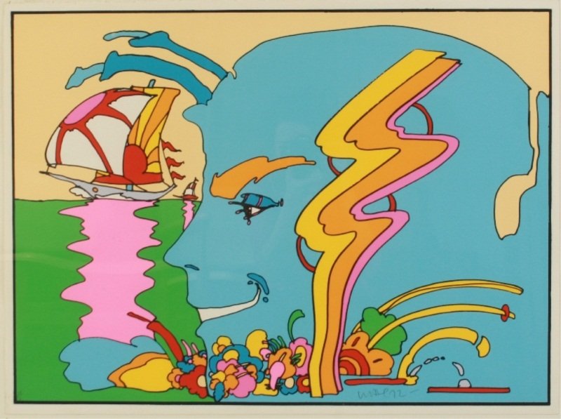 Peter Max (b. 1937), Untitled: Peter Max (German/American, born 1937). Untitled. Serigraph on Arches paper. Signed "Max" and dated " '72" lower right, labeled A/P lower left. Image 21" x 28 3/4", frame 30 3/8" x 38 1/4".