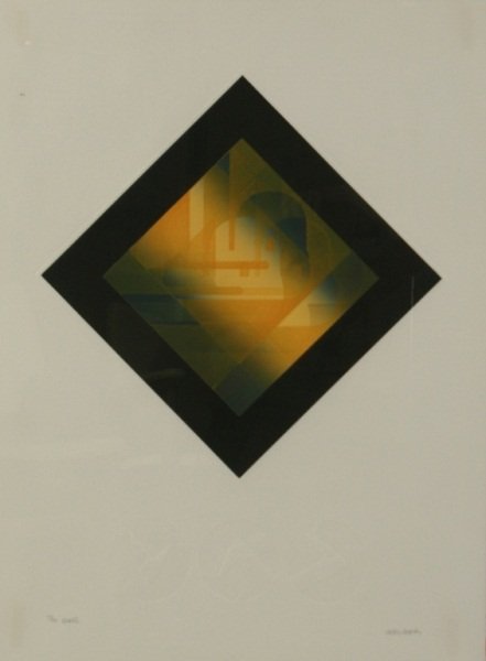 Victor Vasarely (1906-1997), "Quartz": Victor Vasarely (Hungarian/French, 1906-1997). "Quartz". Silkscreen with embossing. Signed lower right and numbered "77/99". Embossed printer's mark lower right. Image 29 3/4" x 21 3/4", frame 34 1/8"