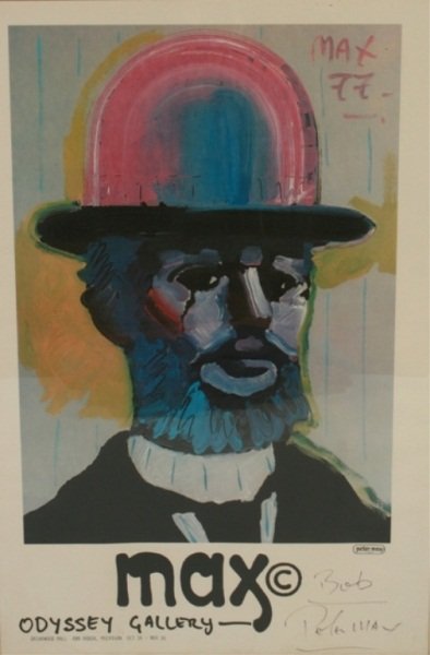 Peter Max (b. 1937), "Toulouse-Lautrec" Poster: Peter Max (German/American, born 1937). "Toulouse-Lautrec". Signed poster. Signed "Bob Peter Max" lower right and labeled "Odyssey Gallery--Briarwood Mall Ann Arbor, Michigan Oct. 16-Nov. 16" lower le
