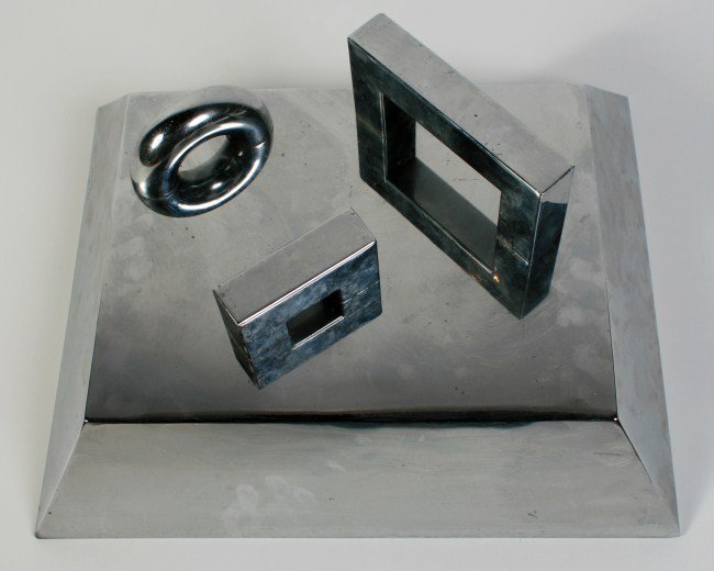 William Pye (b. 1938), "Cancrizan Series": William Pye (British, born 1938). "Cancrizan Series". Chrome-plated aluminum with three magnetic attachable pieces. Stamped "PYE", dated "1969", and numbered "63/75" on the side. Height 7", length 17"