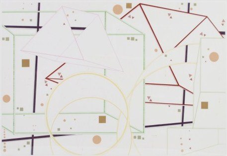 Al Held (1928-2005), "Stone Ridge #5": Al Held (American, 1928-2005). "Stone Ridge #5". Etching on paper. Unsigned. Dated "1983/1984" and numbered "14/50" on reverse. With associated letter from the Detroit Institute of Arts Founders Socie