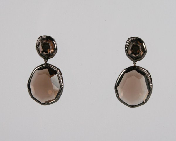 Ippolita Wicked Snowman Earrings: Ippolita Wicked Snowman earrings. 20th century. Rhodium plated sterling silver drop earrings set with smoky quartz and diamonds. Total weight 11.0 grams.