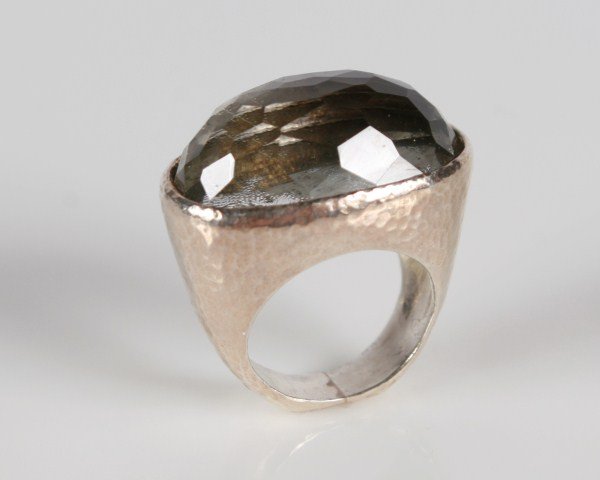 Ippolita Wonderland Ring: Ippolita Wonderland sterling silver ring with pyrite doublet. 20th century. Hammered sterling silver ring set with pyrite doublet. 33 ct. Ring size 6. Total weight 19.6 grams.