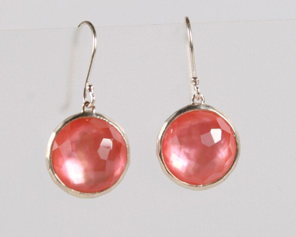 Ippolita Wonderland Round Drop Earrings: Ippolita Wonderland sterling round drop earrings. 20th century. Sterling silver drop earrings set with faceted quartz backed by mother-of-pearl. Total weight 4.1 grams.
