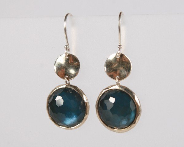 Ippolita Wonderland Round Drop Earrings: Ippolita Wonderland sterling round drop earrings. 20th century. Sterling silver drop earrings set with faceted quartz backed by mother-of-pearl. Total weight 5.6 grams.