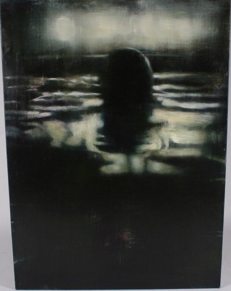 Louis Renzoni (B. 1952), "Treading Water #2": Louis Renzoni (American, born 1952). "Treading Water #2". Oil on canvas. Signed, titled, and dated "2000" on verso. Unframed. Canvas 66" x 44". Provenance: From the Ray F. Fleming Revocable Trust.