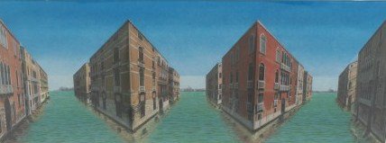 Patrick Hughes (B. 1939), "Venezia 2006": Patrick Hughes (British, born 1939). "Venezia 2006". Hand painted 3D multiple with lithography. Pencil signed "Patrick Hughes" lower right and numbered "19/45" lower left. Displayed in plexiglass case