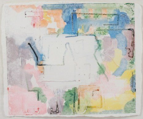 Alan Shields (1944-2005), "Salmon Series #3": Alan Shields (American, 1944 - 2005). "Salmon Series #3." Etching on paper. Signed in pencil and dated "1978" upper center. Paper 24" x 30, display case 30 1/2" x 36". Provenance: From the Ray F. Flem