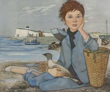 Philippe Henri Noyer (1917-1985), Girl and Harbor: Philippe Henri Noyer (French, 1917-1985). Girl and Harbor. Oil on canvas. Signed and dated "Ph. Noyer 57" lower right. Sight 21 3/8" x 25 3/4", frame 29 1/4" x 33 3/8".