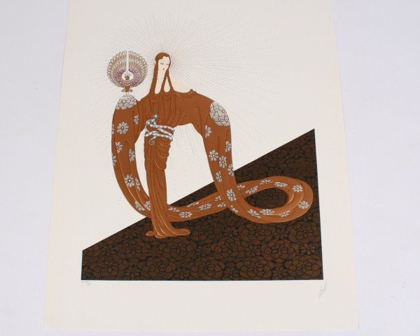 Erté (1892-1990), "Celestial Virtues" Suite: Erté (Romain de Tirtoff) (Russian, 1892-1990). "Celestial Virtues" suite, including "Radiance" and Wisdom". Embossed serigraphs with foil stamping. Circa 1985. Both signed "Erté" lower right and num