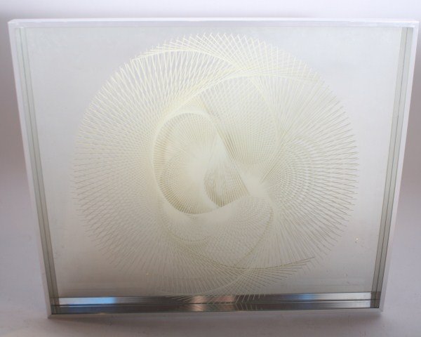 Greg Copeland Etched Op Art Mirror: Greg Copeland etched op art mirror. American, 20th century. Signed "Copeland" and dated " '75" lower left. 30 1/2" x 35 1/2".