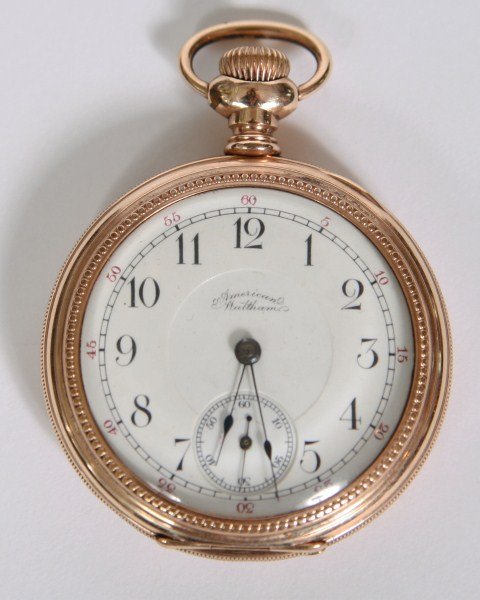 Waltham Open Face Pocket Watch: Waltham open face pocket watch. Pocket watch having a dial with Arabic numerals and marked "American Waltham". Case diameter 2". 102.7 grams.