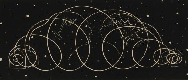 James Surls (B. 1943), "Eye to Eye": James Surls (American, born 1943). "Eye to Eye". Linocut. Signed "James Surls" and dated "1991" lower right, numbered "5/15" lower left, and titled lower center, all in pencil. Sight 15 3/4" x 33 3/4"