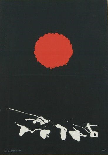 Adolph Gottlieb (1903-1974), "Black Ground...": Adolph Gottlieb (1903-1974). "Black Ground - Red Disc". Color lithograph. Signed "Adolph Gottlieb" and dated "1966" lower left, numbered "8/50" lower right, all in white pencil. Paper 28 1/2" x 20", f