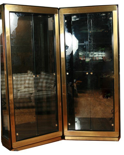 Pair Brass Vitrine Cabinets Attrib. to Mastercraft (1 of 2)
