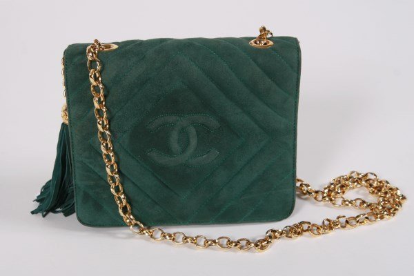 Chanel Green Suede Quilted Shoulder Bag (1 of 1)