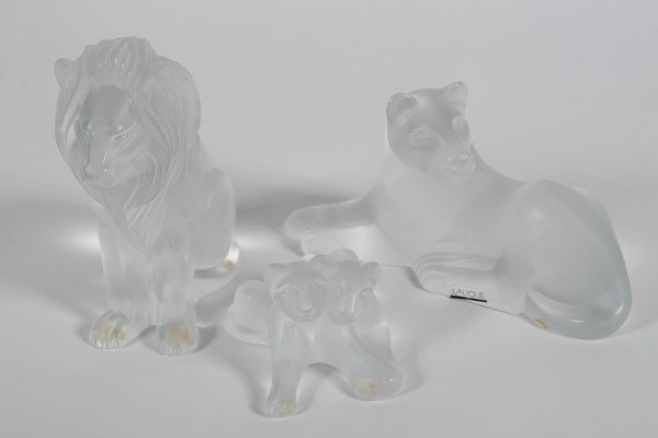 Group of Three Lalique Crystal Lion Figurines (1 of 2)