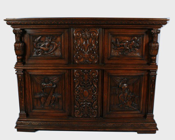 Renaissance Revival Carved Oak Cabinet (1 of 3)