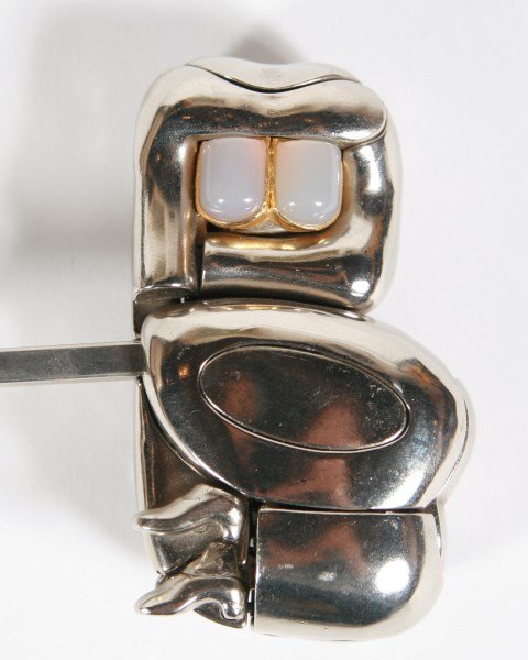 Miguel Berrocal (1933-2006), "Mini Zoraida": Miguel Berrocal (Spanish, 1933-2006). "Mini Zoraida". Nickel-plated metal, brass, and moonstone. Stamped "Berrocal" and numbered "3594" to underside. Comes with instructions for assembly. Edition of 9