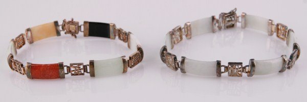 Two Sterling Silver and Jade Link Bracelets (1 of 2)